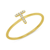 0.03ct 14k Yellow Gold Diamond Lady's Ring - Letter T